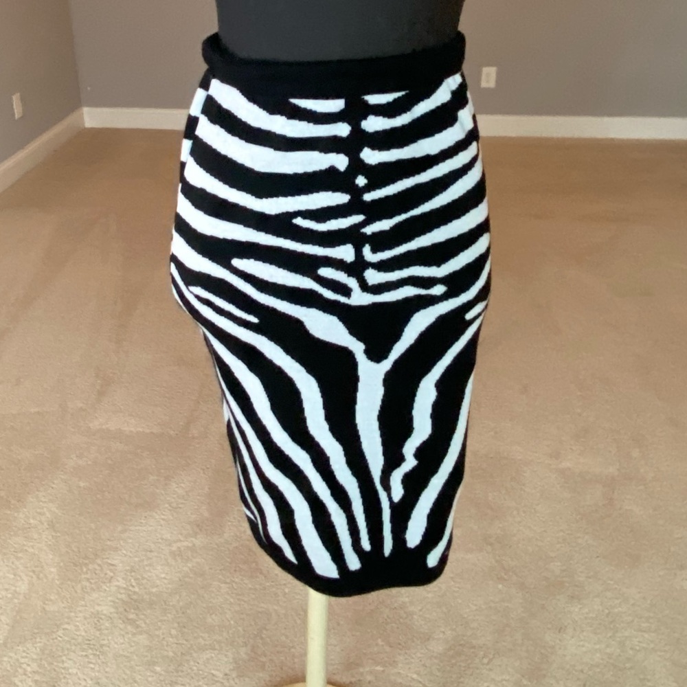 Women Black/White Animal Print Bodycon Skirt Sz M